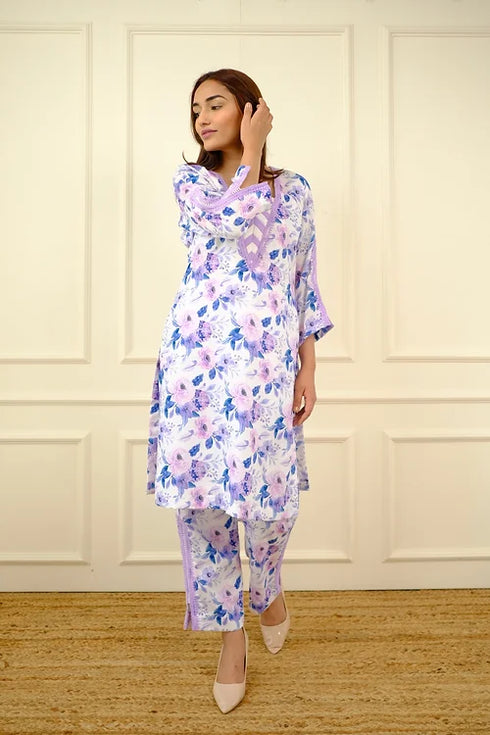 Hania Pastel Floral Pakistani Kurta Set